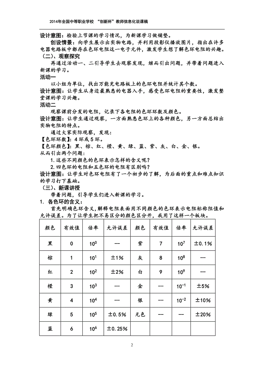 色环电阻器的识读-稿..创新说课大赛教学设计_第3页