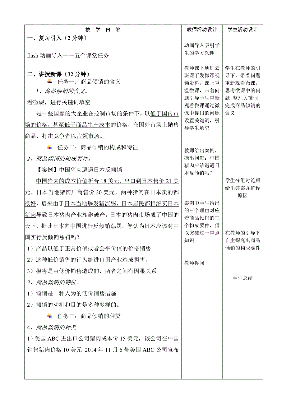 商品倾销和外汇倾销创新说课大赛教学设计方案创新说课大赛教学设计_第3页