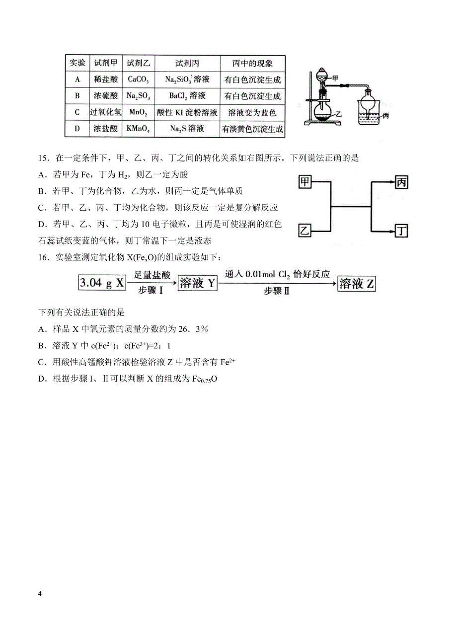 山东省临沂市2018届高三上学期期中考试化学试卷 含答案_第4页