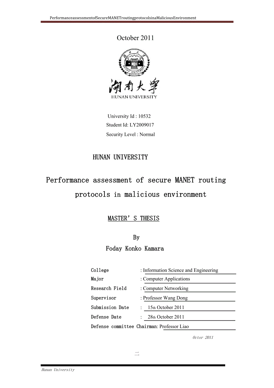 performance assessment of secure manet routing protocols in malicious environment_第1页