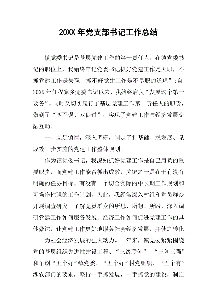 20xx年党支部书记工作总结_第1页