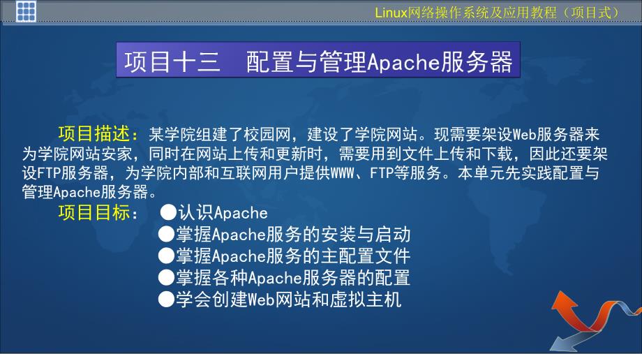 Linux网络操作系统及应用教程 项目式  教学课件 ppt 作者  杨云 王秀梅 孙凤杰 项目十三  配置与管理Apache服务器_第3页