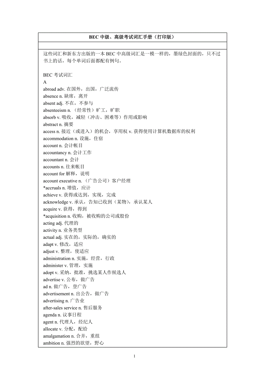 BEC中级、高级考试词汇手册(最新整理By阿拉蕾).doc_第1页