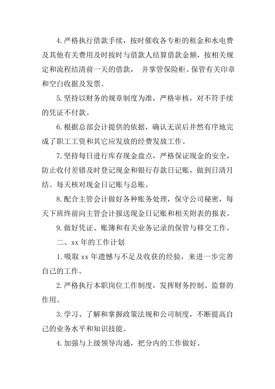 20xx年出纳工作总结与计划格式_第2页