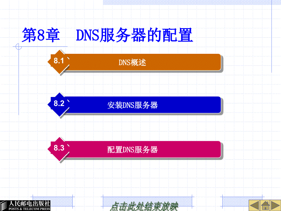 Linux系统及网络管理 教学课件 ppt 作者  胡耀民 厉伟 第8章  DNS服务器的配置_第1页