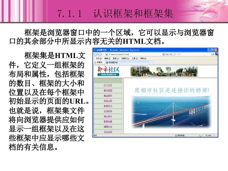 Dreamweaver 8中文版网页制作 教学课件 ppt 作者  王君学 于波 第7章 使用框架_第5页