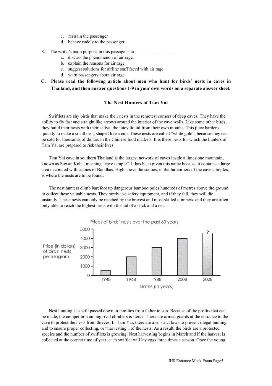 中美国际高中入学考试模拟试卷(英语)_第5页