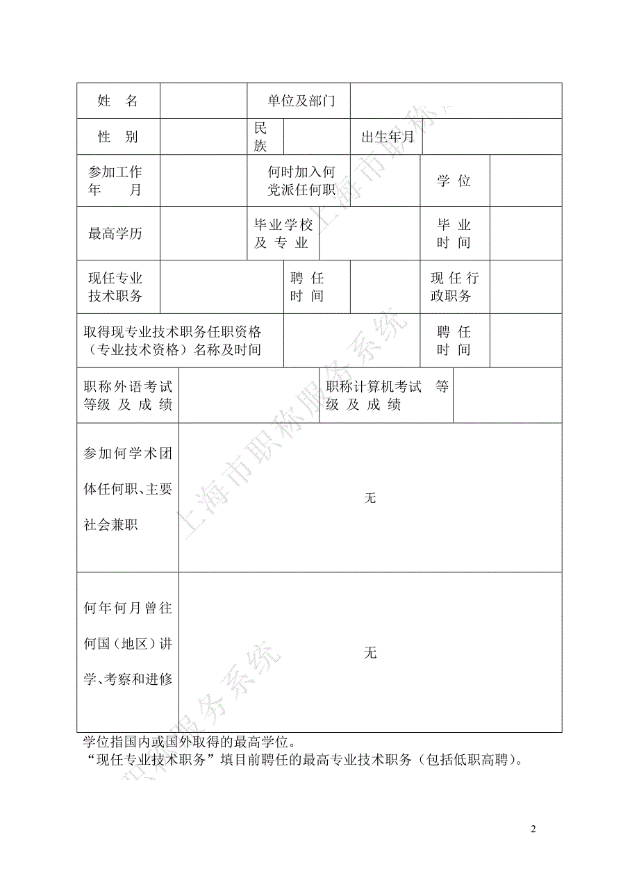 中级专业技术职务任职资格评定申报表(模板)_第3页