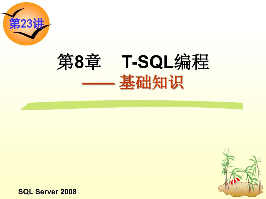 关系数据库与SQL Server 2008 第2版 教学课件 ppt 作者 龚小勇 第23讲  T-SQL基础知识_第1页