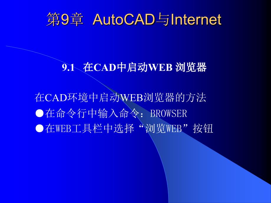 AutoCAD 2006中文版实用教程  教学课件 ppt 作者 龙玉辉 等 第9章 AutoCAD与Internet电子教案_第1页