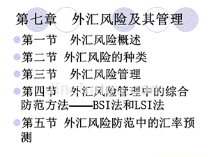 国际金融 教学课件 ppt 作者 刘秀玲 第七章  外汇风险及其管理