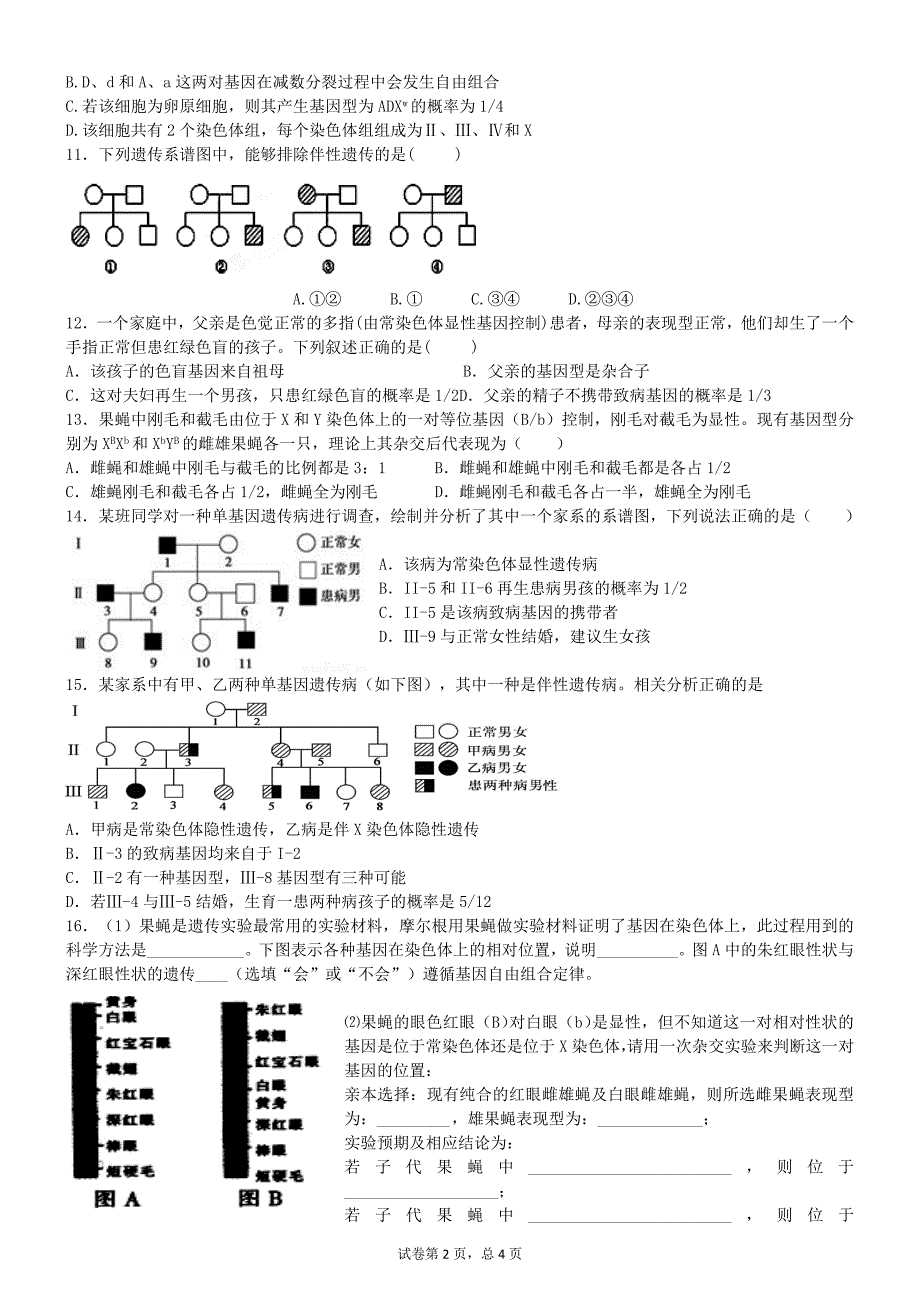 高考一轮复习  伴性遗传专题练习(含答案)_第2页