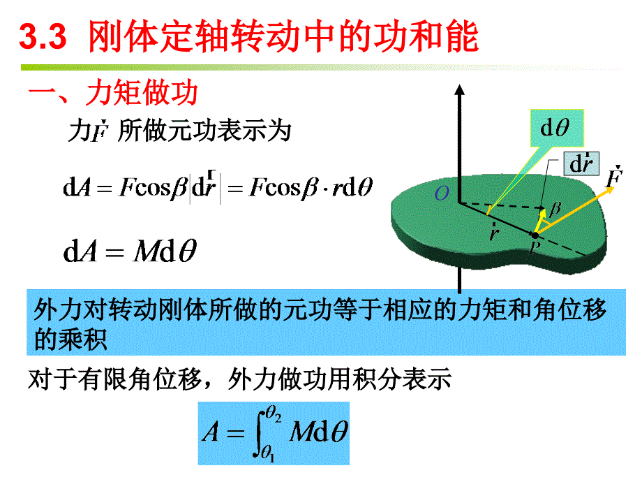 《大学物理》-李春贵-电子教案 第3章 刚体力学 3.3刚体定轴转动中的功与能_第1页