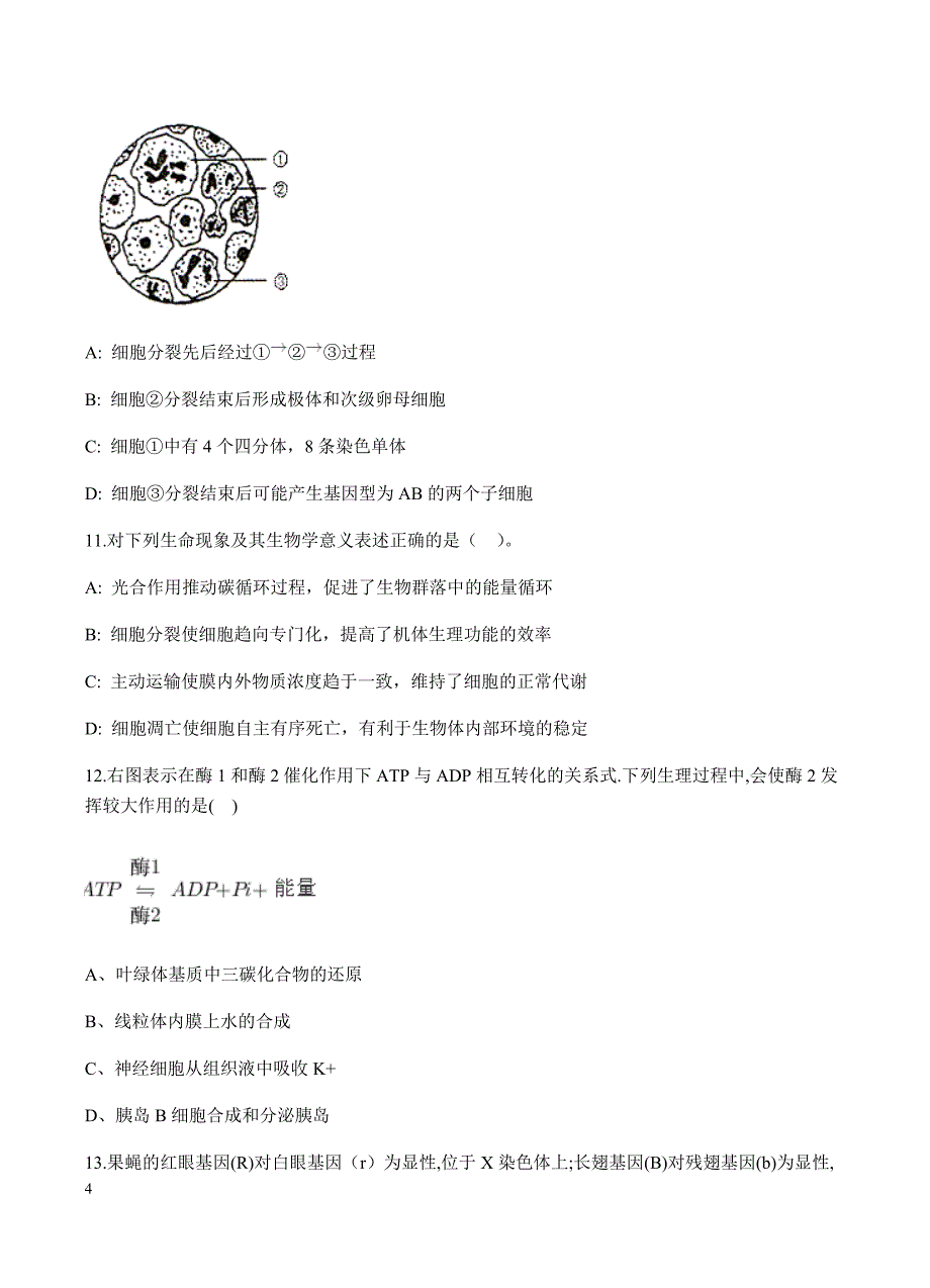 天津市耀华中学2018届高三上第一次月考生物试卷含答案_第4页