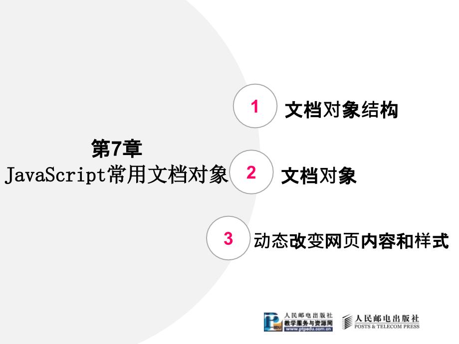 动态网页设计与制作——HTML+CSS+JavaScript 第2版  教学课件 ppt 作者  吴以欣 陈小宁 第7章 JavaScript常用文档对象_第1页