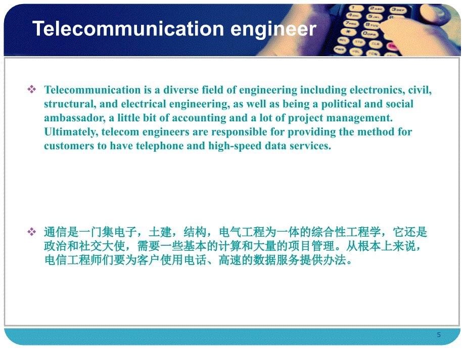 通信专业英语 中国通信学会普及与教育工作委员会推荐教材 教学课件 ppt 作者  王雨连 孙青华 杨廷广 Unit 6 Telecommunication engineer_第5页