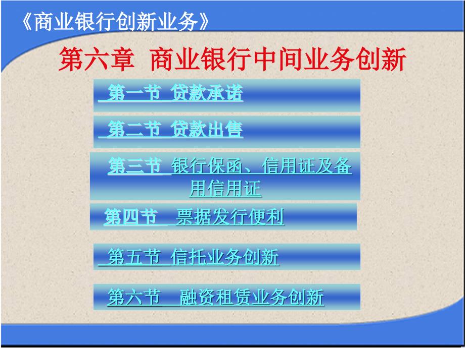 商业银行创新业务 课件下载 何铁林 张涛_ 第六章 商业银行中间业务创新_第1页