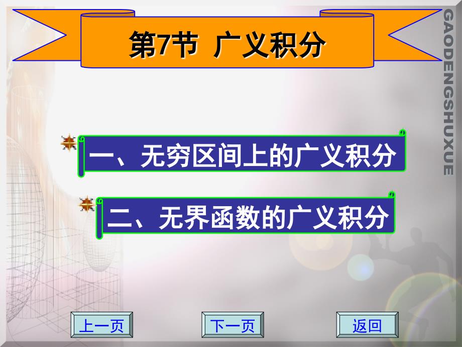 应用数学 教学课件 ppt 作者 方鸿珠 蔡承文 3-7 广义积分_第1页