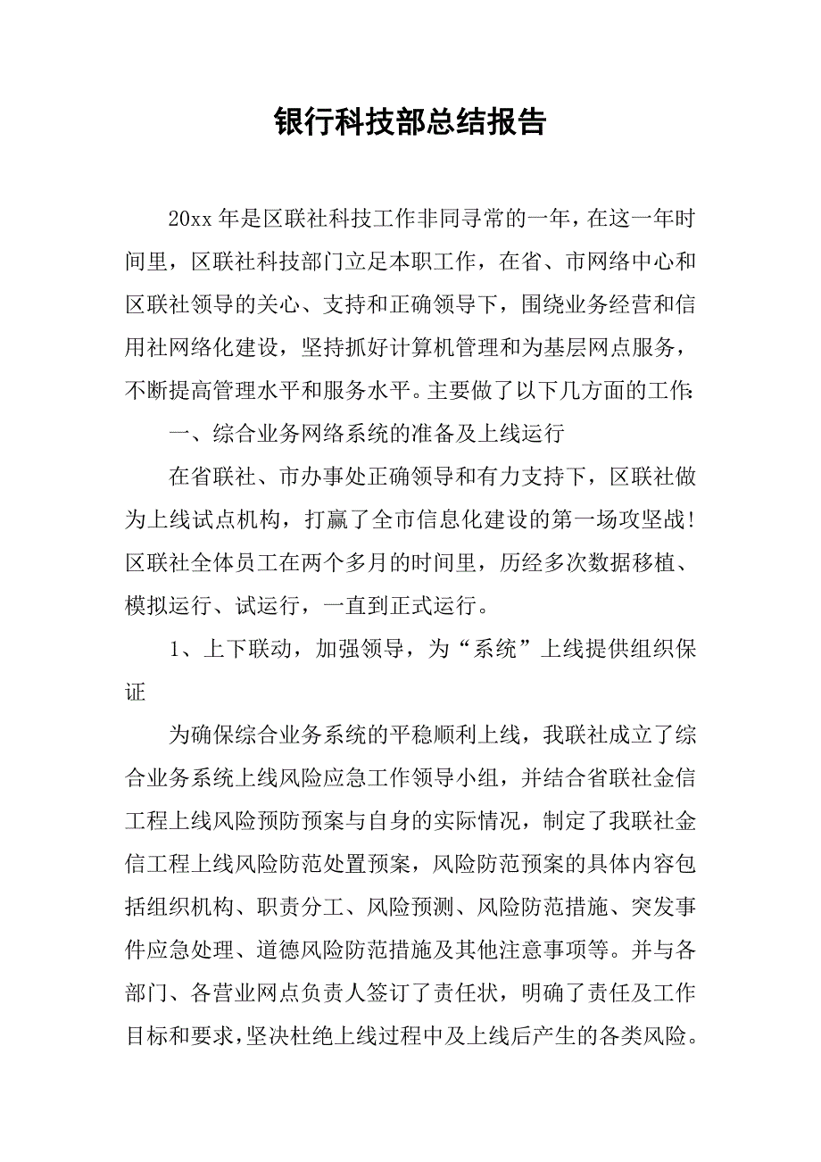 银行科技部总结报告_第1页