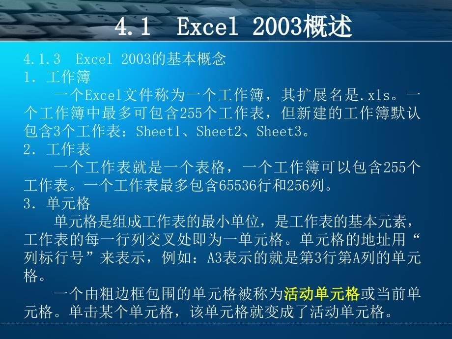 大学计算机基础-电子教案-钟志水 第4章 电子表格处理软件Excel2003_第5页