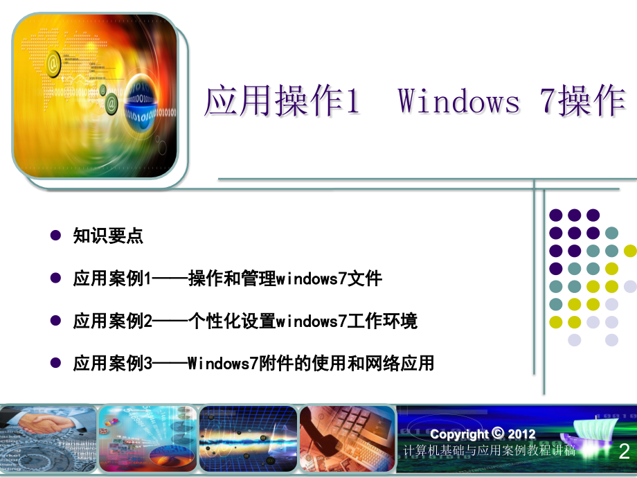 计算机基础与应用案例教程 教学课件 ppt 作者 郭艳华第2篇 操作应用篇 应用操作123456 第2篇 操作应用篇 应用操作1 Windows_7应用操作_第2页