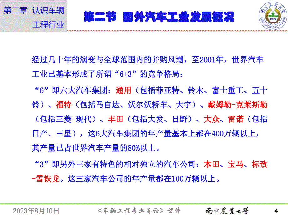 车辆工程专业导论 教学课件 ppt 作者 鲁植雄 第二章  认识车辆工程行业 第二章_第二节 国外汽车工业发展概况_第4页