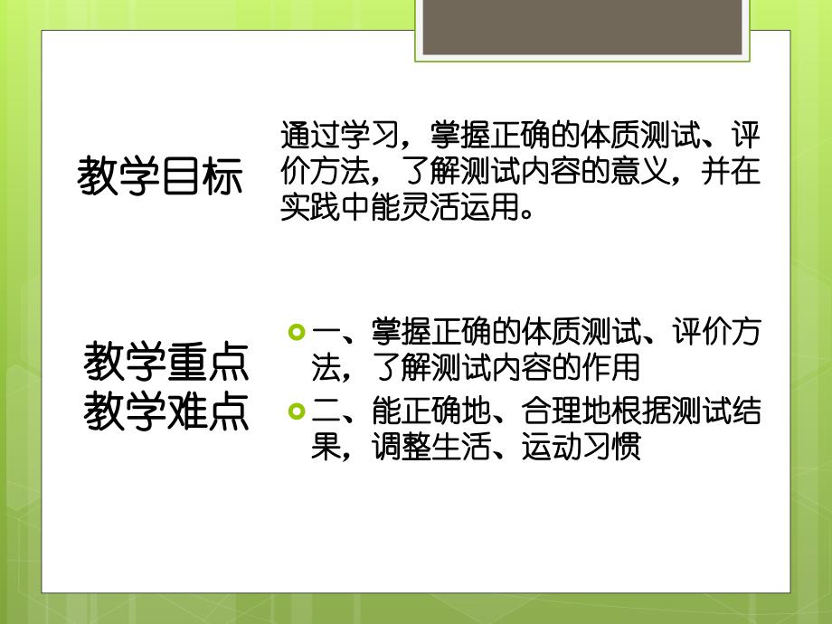 体育与健康 教学课件 ppt 作者 吴昌涛 2章2第三节  测试项目、指标及应用_第2页
