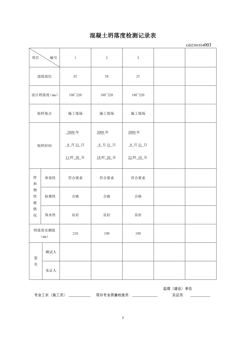 混凝土坍落度检测记录表_第3页