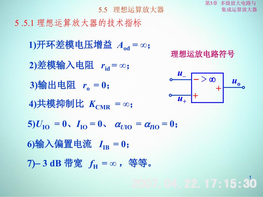 低频电子线路 教学课件 ppt 作者 刘树林 程红丽 5-5理想运算放大器_第1页
