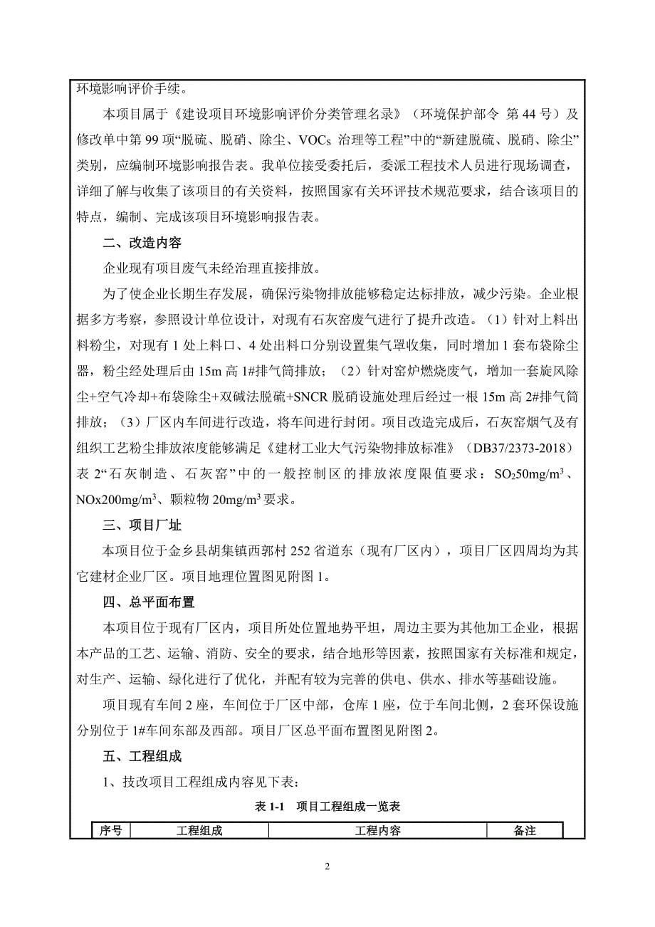 金乡县宏盛钙业有限公司石灰窑烟气治理技改项目环境影响报告表_第5页