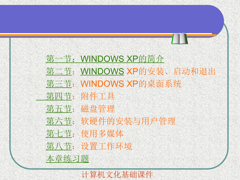 计算机文化基础 WindowsXP版  教学课件 ppt 作者  连卫民 王秀玲 第3章 windows xp操作系统_第2页
