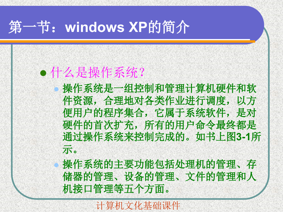 计算机文化基础 WindowsXP版  教学课件 ppt 作者  连卫民 王秀玲 第3章 windows xp操作系统_第3页