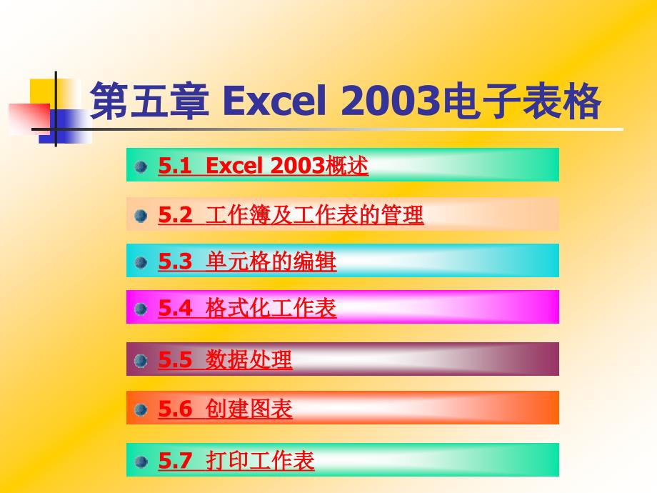 计算机应用基础--李雪 第5章Excel 2003电子表格_第2页