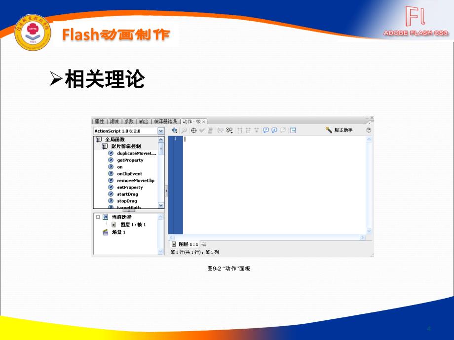 Flash多媒体课件制作案例教程 教学课件 ppt 作者 曹帮琴 陈军 吴明慧 第九章　动作脚本入门_第4页