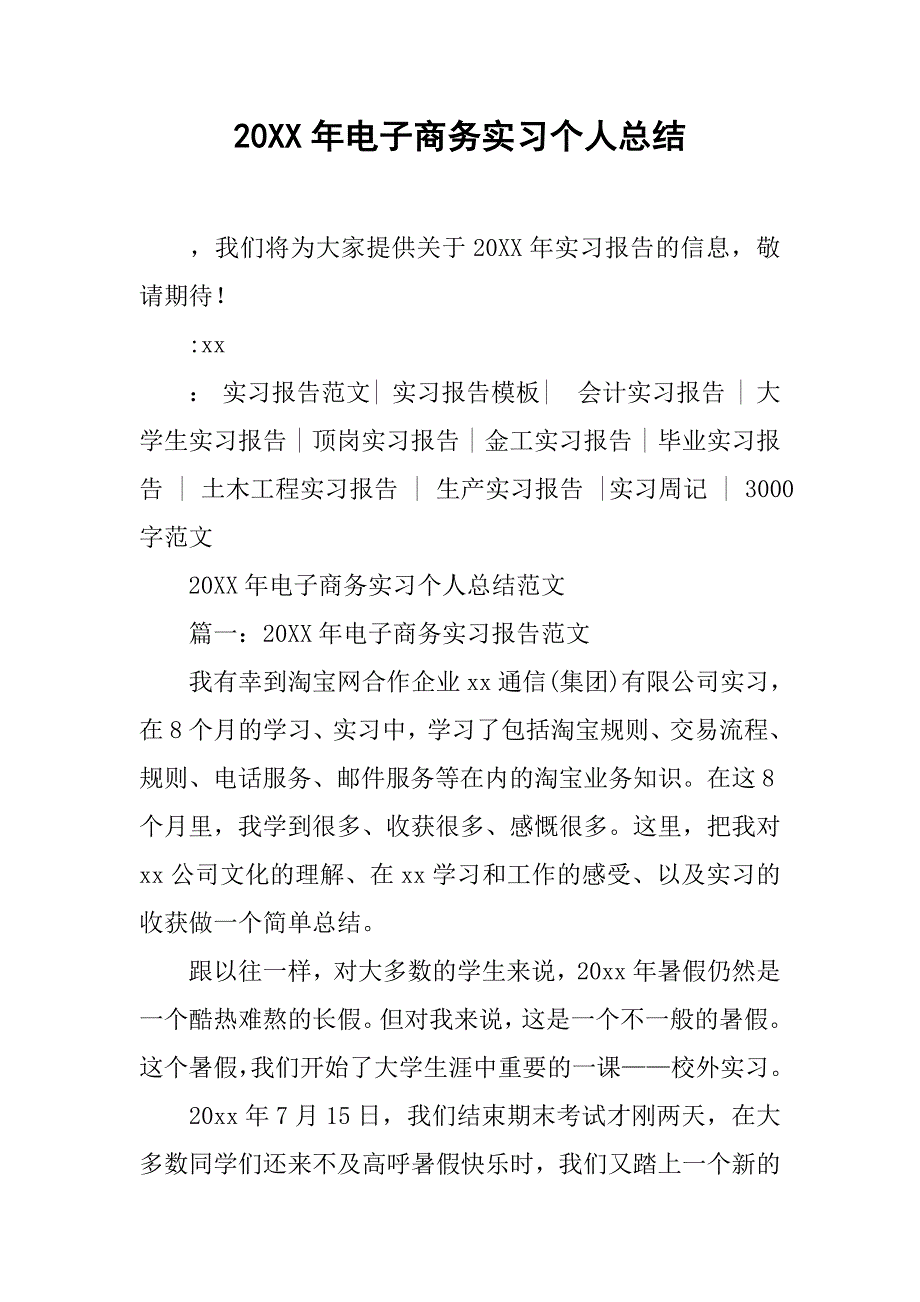 20xx年电子商务实习个人总结_第1页