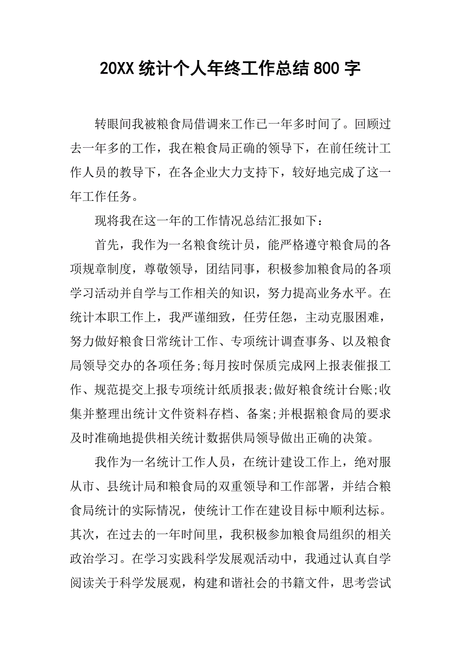 20xx统计个人年终工作总结800字_第1页