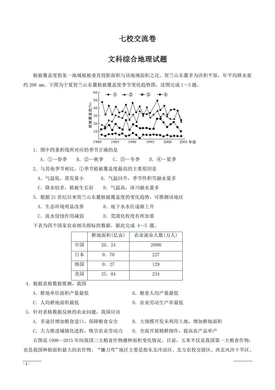 广东省中山一中等七校联合体2019届高三冲刺模拟地理试题含答案_第1页