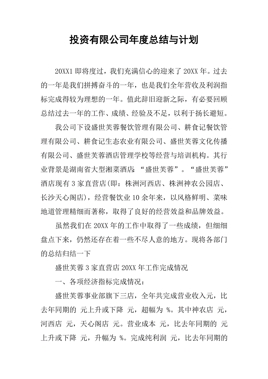 投资有限公司年度总结与计划.doc_第1页