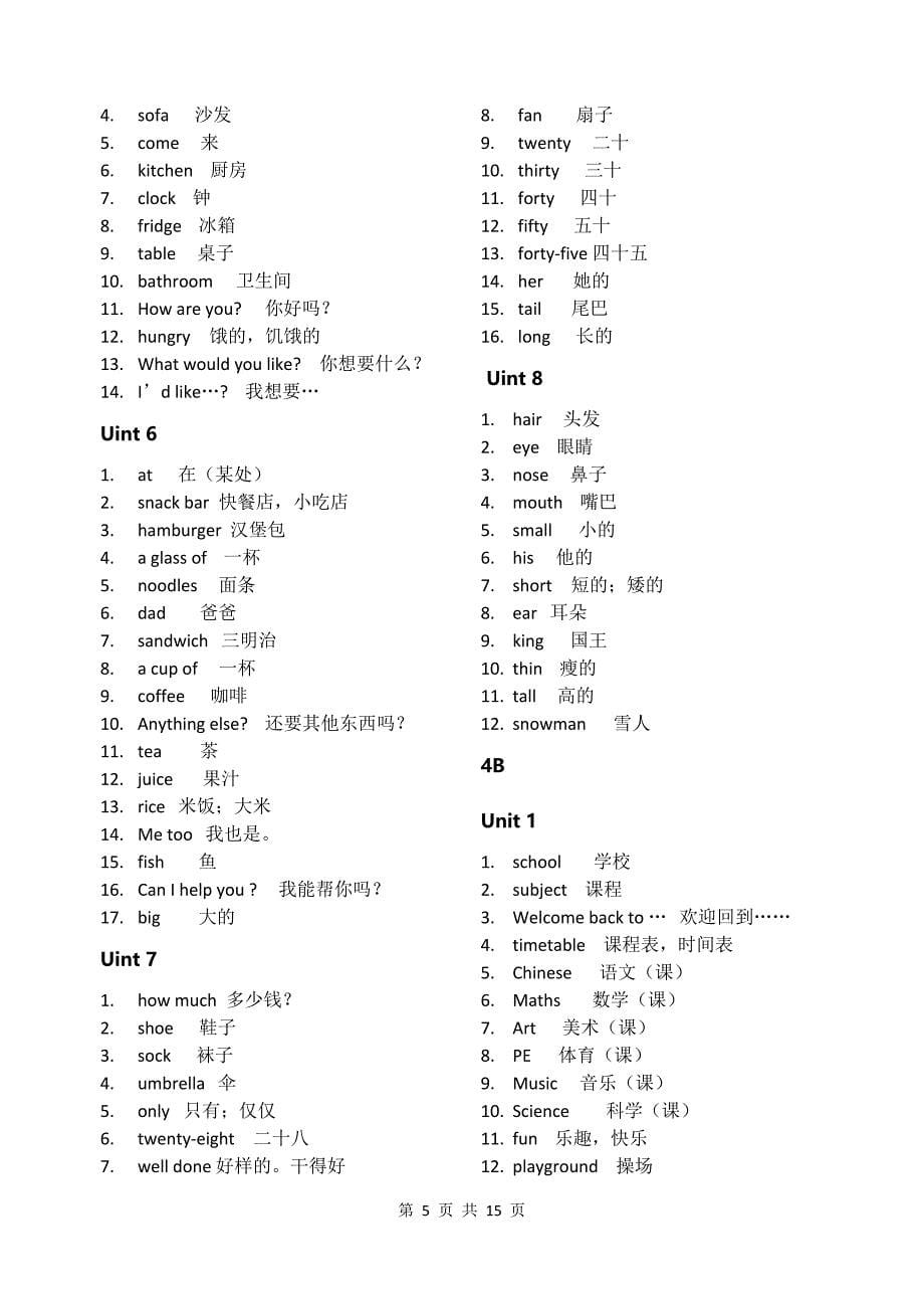 小升初英语总复习------苏教版3A-6B英语单词表_第5页