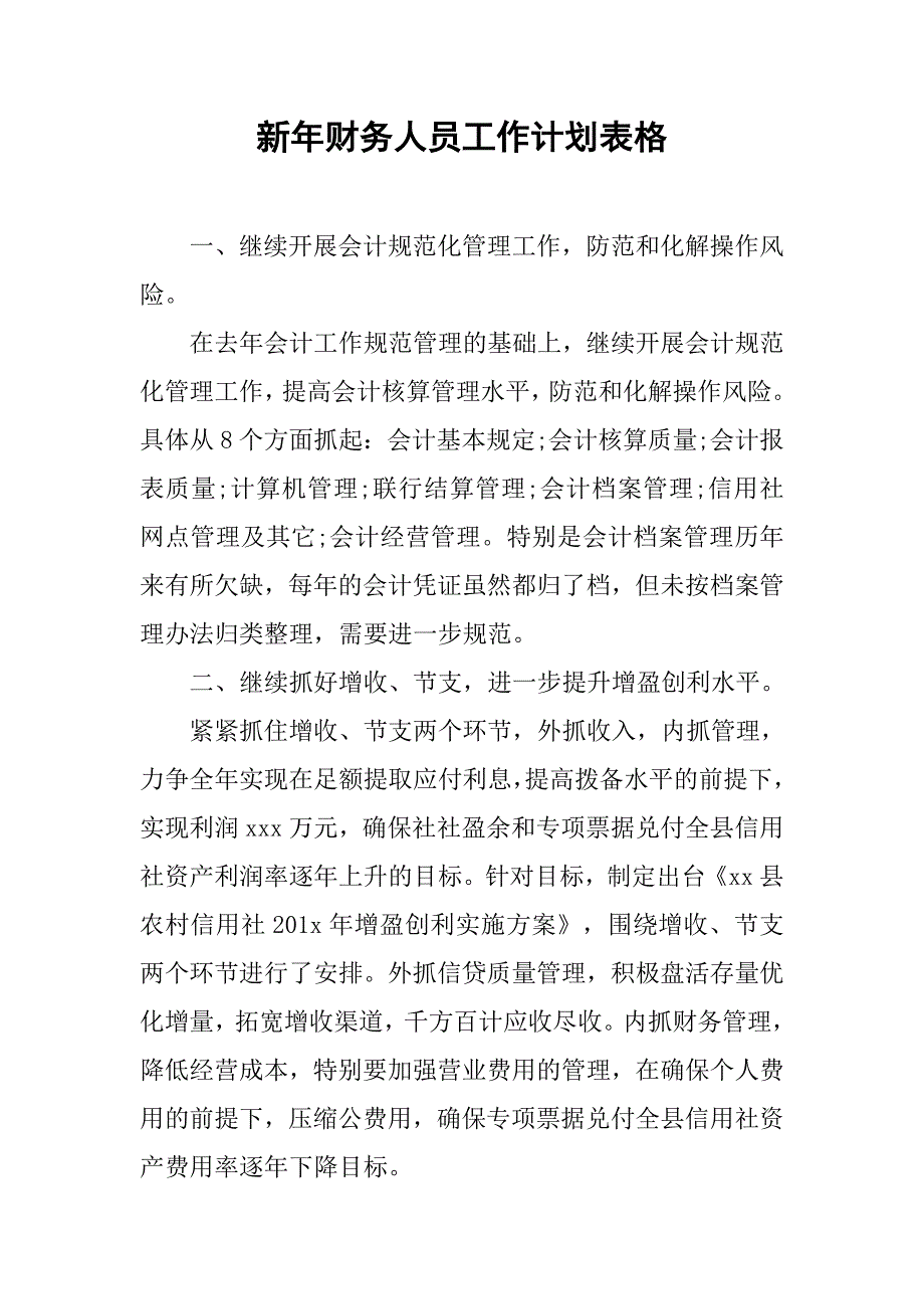 新年财务人员工作计划表格.doc_第1页