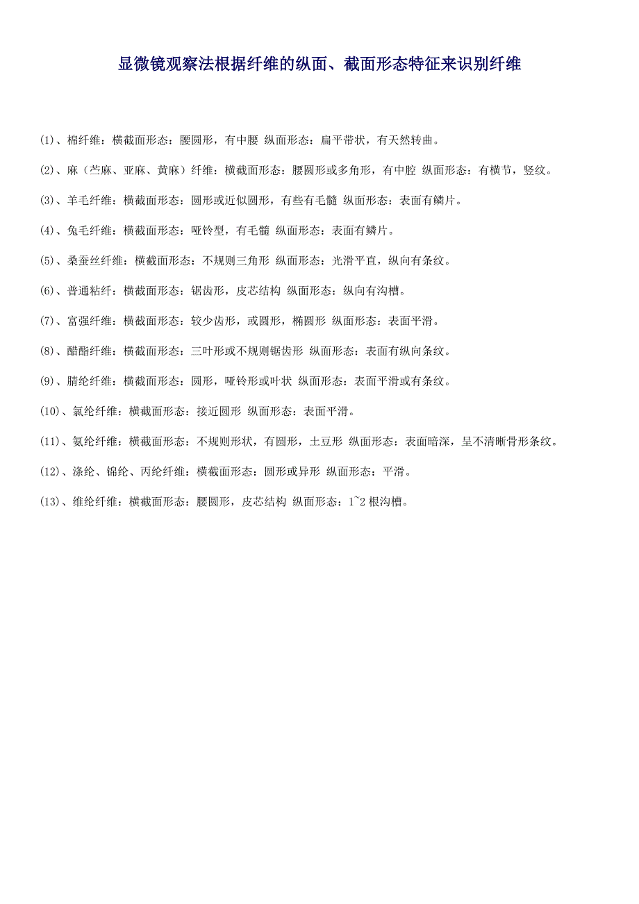 显微镜观察法根据纤维的纵面、截面形态特征来识别纤维_第1页