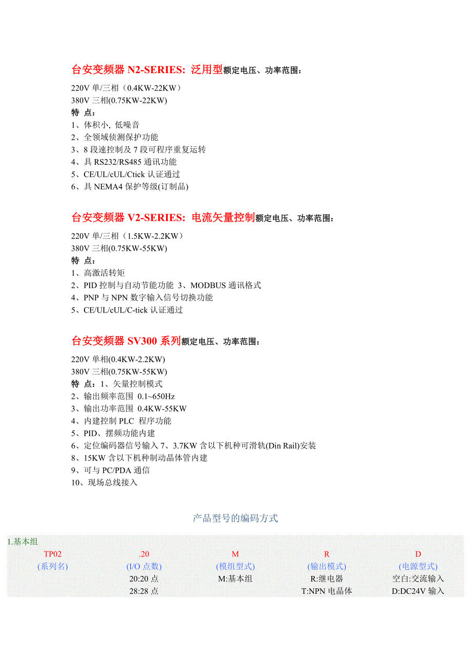 台安变频器n2-series泛用型额定电压、功率范围220v单三相（0.4_第1页