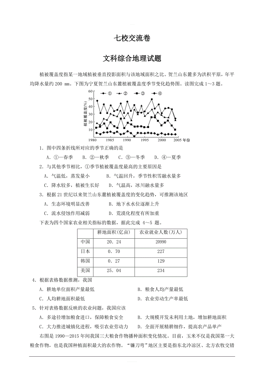 广东省中山一中等七校联合体2019届高三高考冲刺模拟地理试题附答案_第1页