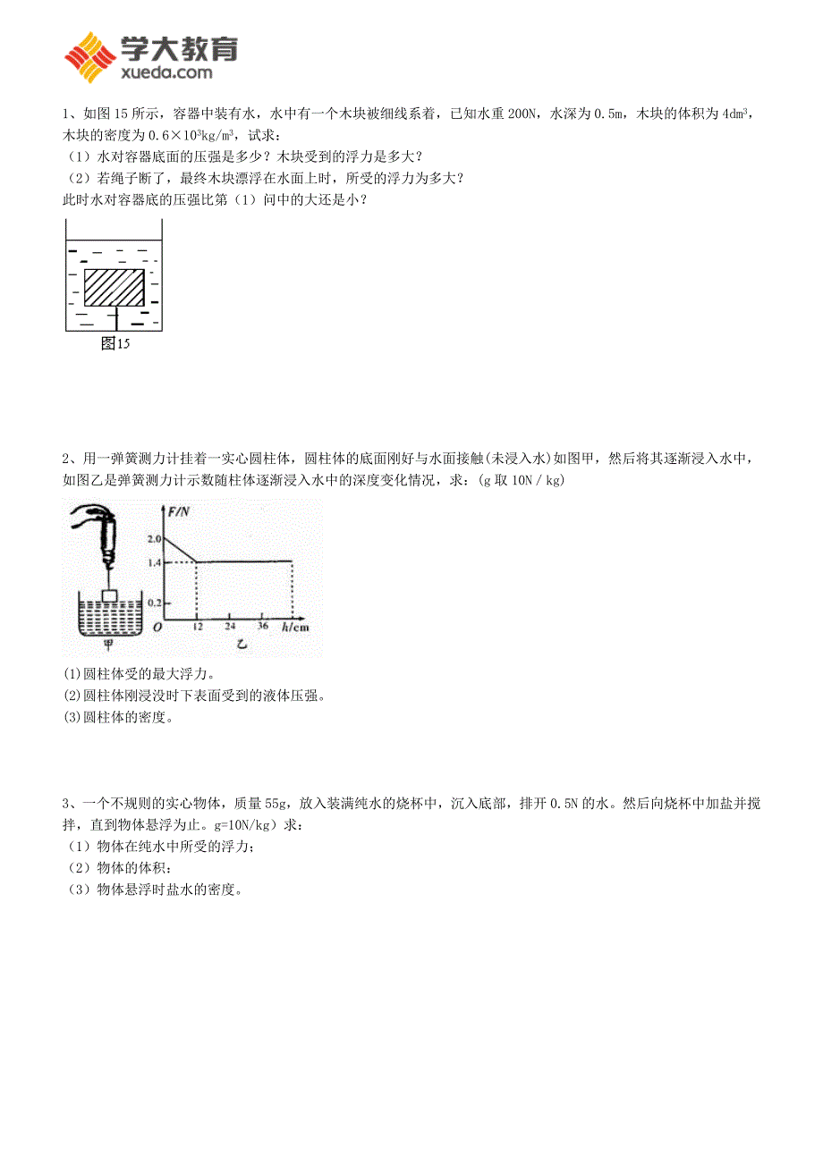 浮力计算题(含答案)68642_第1页