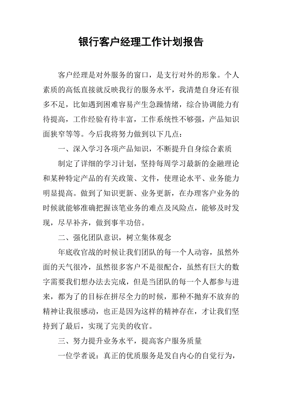 银行客户经理工作计划报告.doc_第1页