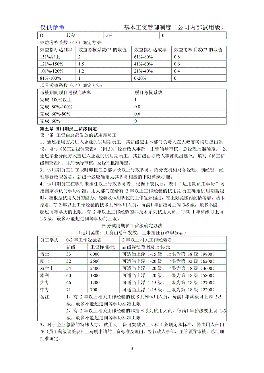 某x司基本工资管理制度_第3页