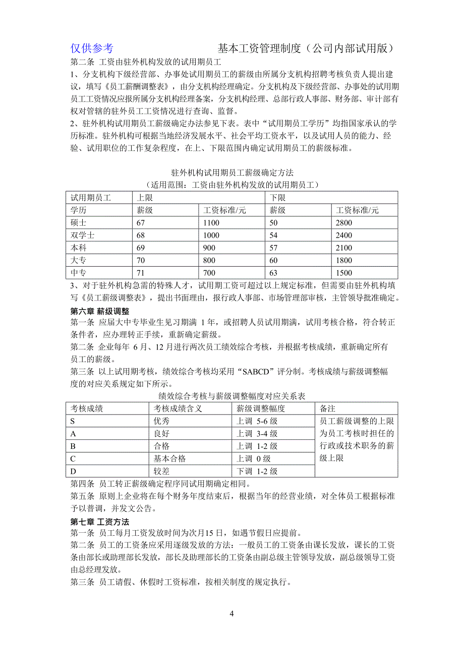 某x司基本工资管理制度_第4页