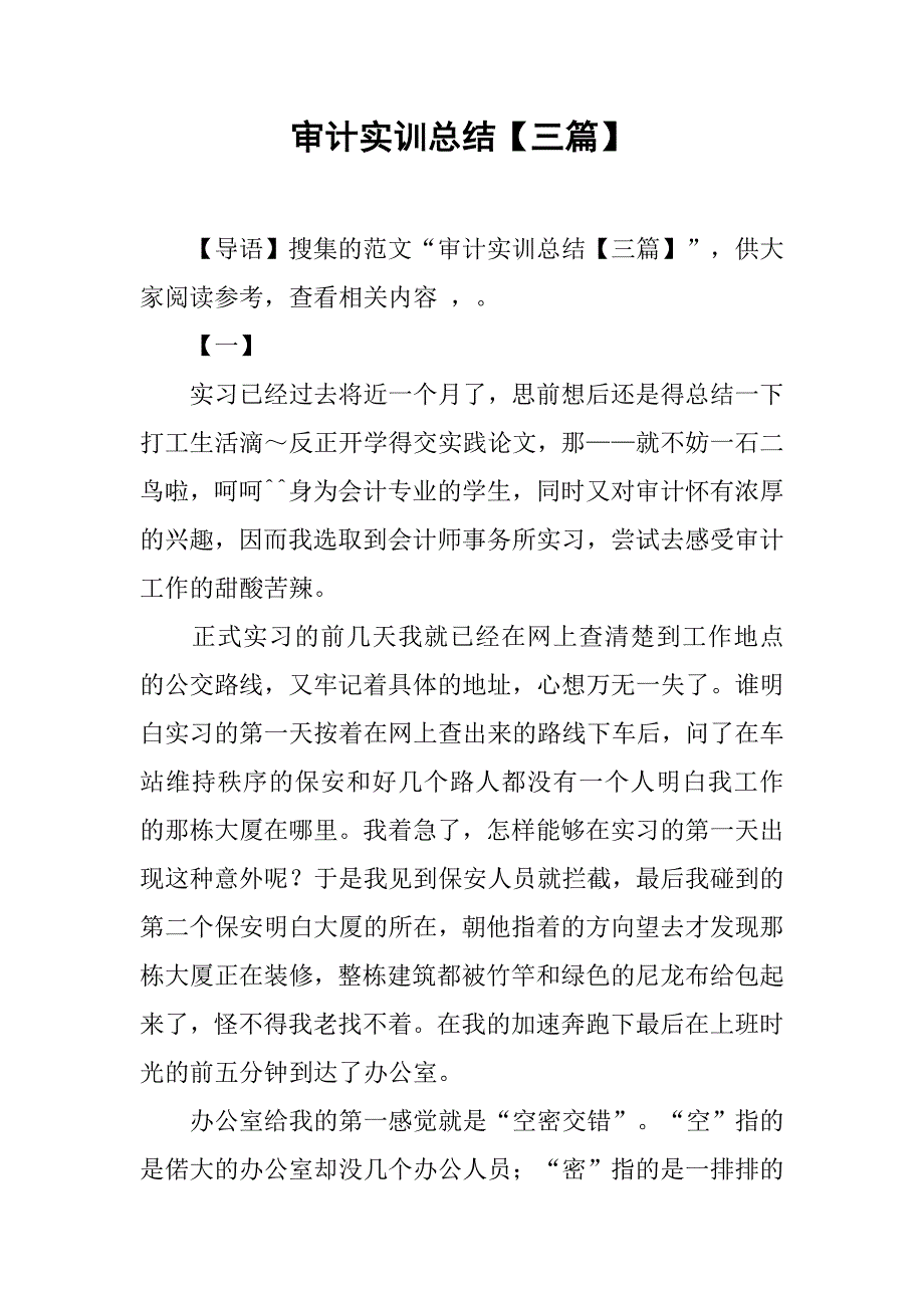 审计实训总结【三篇】.doc_第1页