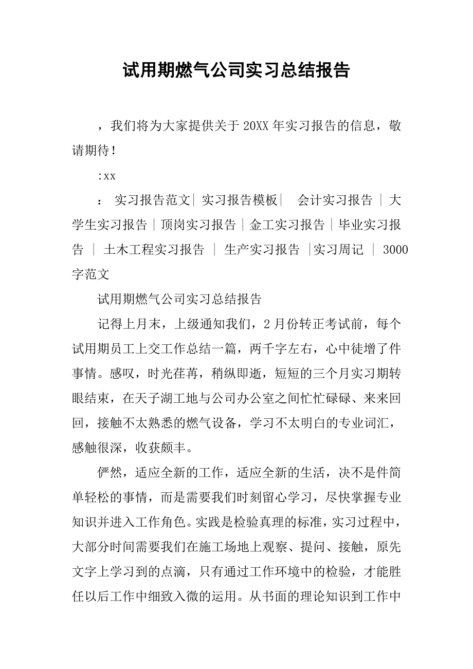 试用期燃气公司实习总结报告.doc_第1页