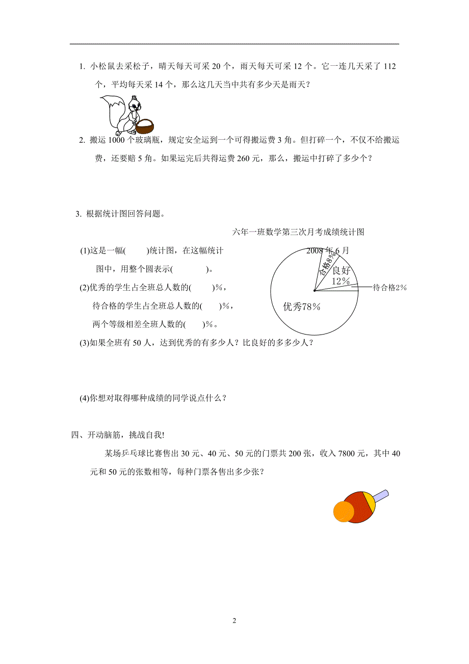 六年级15—16学年上学期数学（人教新课标）扇形统计图单元测试（无答案）$642782_第2页